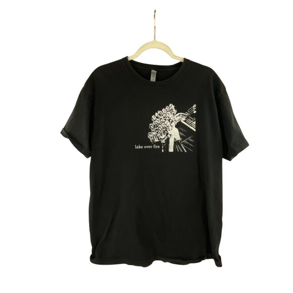 Next Level Black Graphic Print T-Shirt "Lake Over Fire" Design Oversized Goth - Picture 1 of 4